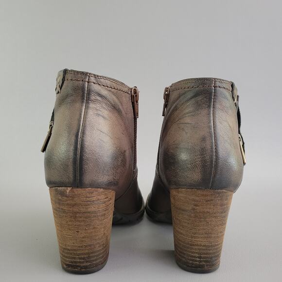 Clarks Artisan Mission Halle Boots Womens 9 Zip Ankle Bootie Brown Leather Heels - Picture 6 of 10